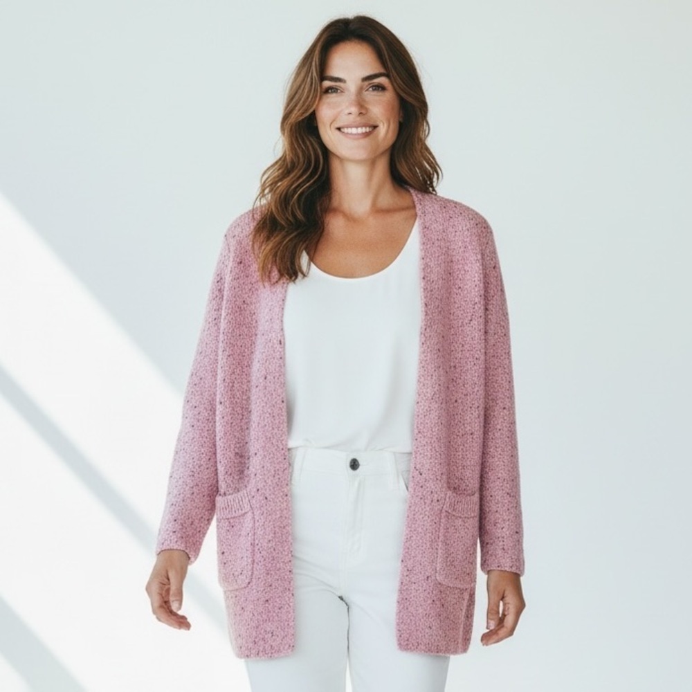 Unbranded Pink Open Cardigan w Black & White Accents, Pockets
